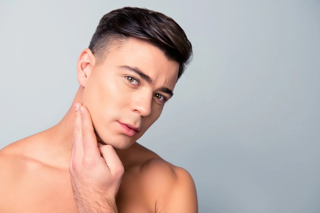 Male skincare portrait with clear skin